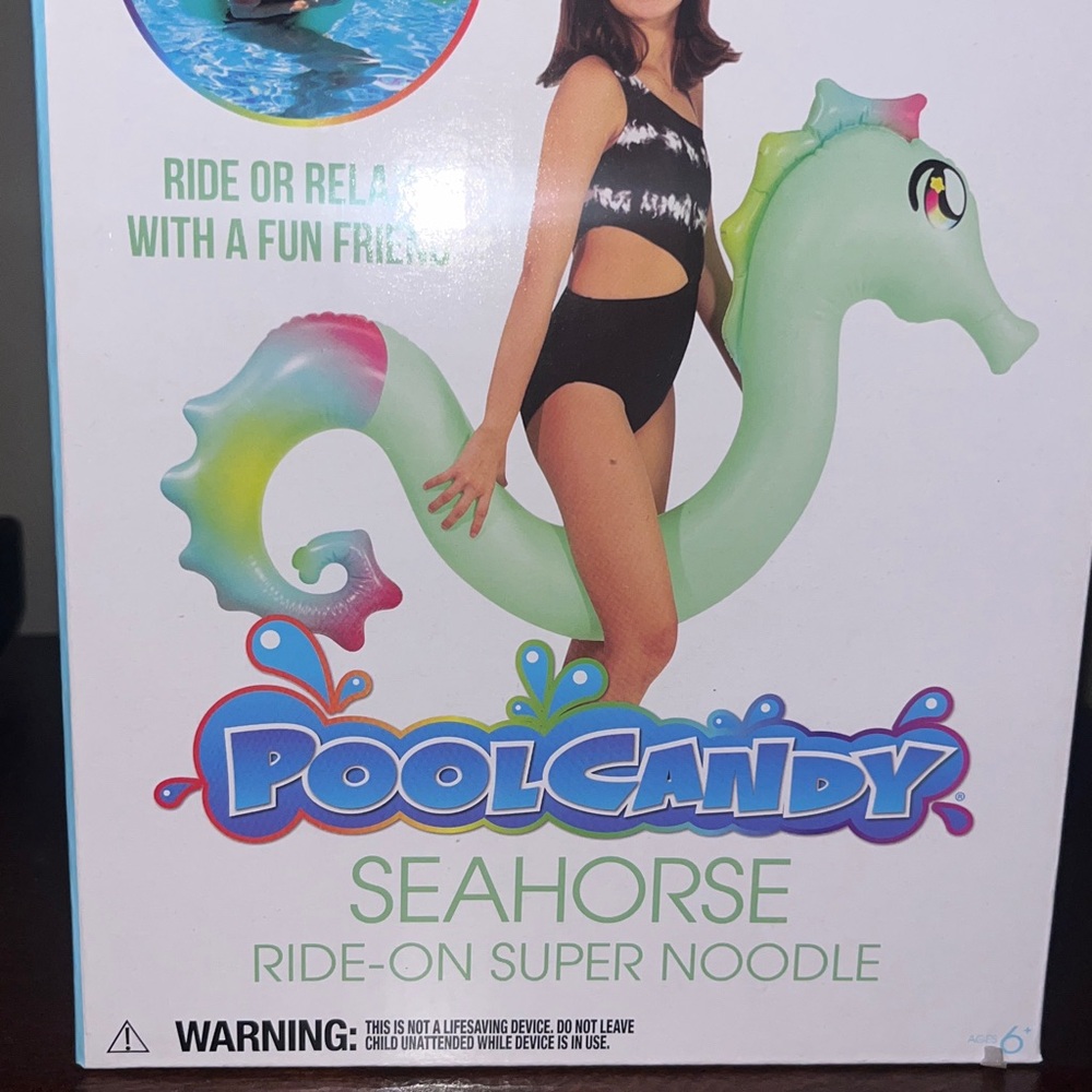 PoolCandy Seahorse Ride-On Inflatable Green Super Noodle NWT - Picture 5 of 11